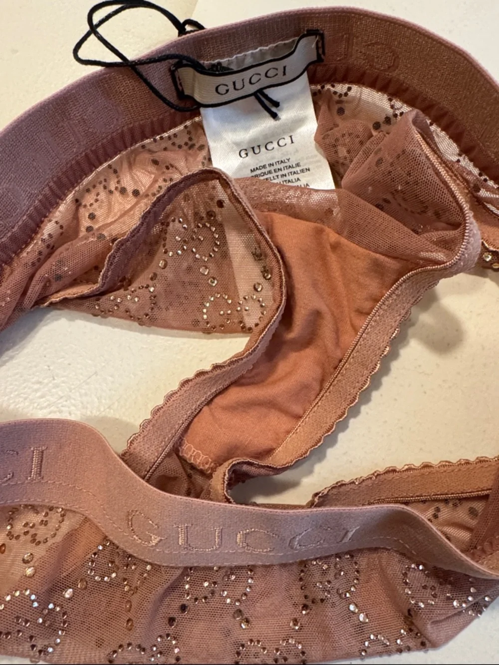 Gucci tulle Nude Blush Crystal panty Lingerie medium - Picture 3 of 5